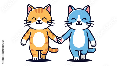 Cuddly Cat Companions: Two adorable cat characters walk hand-in-hand, their whimsical design exuding a sense of friendship and companionship.