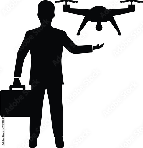 Busibessman Controling Dron Vector Silhaoutte Design