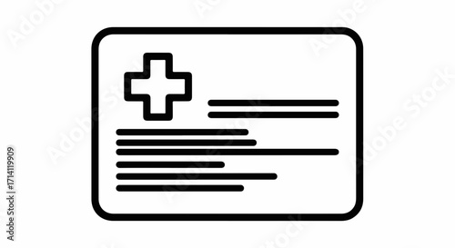 Healthcare card graphic outline icon displayed on white background. Healthcare card symbol represents health insurance coverage.