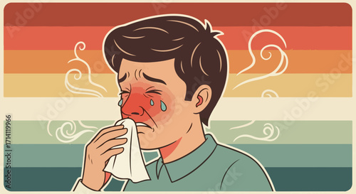 Experiencing burnout with runny nose and tears, burnout is depicted in sad illustration. Expressing burnout emotions with a runny nose, tears, and a handkerchief in hand.