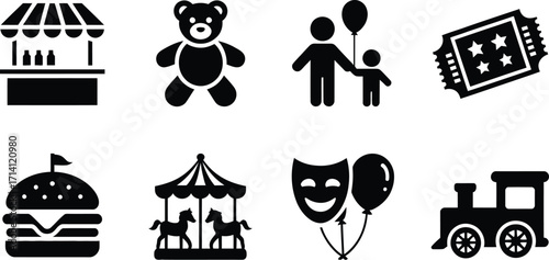 Funfair carnival festival icons vector illustration amusement park symbols graphic design element isolated 100