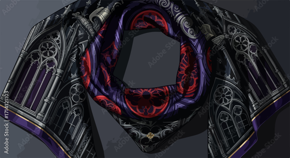 Obraz premium Gothic scarf in ornate design, adorned with gothic patterns and colors, displays an appealing and ornate gothic style. The scarf evokes gothic art and fashion, creating an ornate gothic design.
