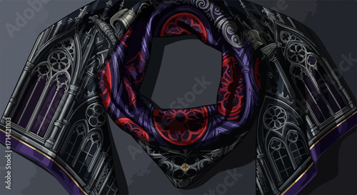 Gothic scarf in ornate design, adorned with gothic patterns and colors, displays an appealing and ornate gothic style. The scarf evokes gothic art and fashion, creating an ornate gothic design.
