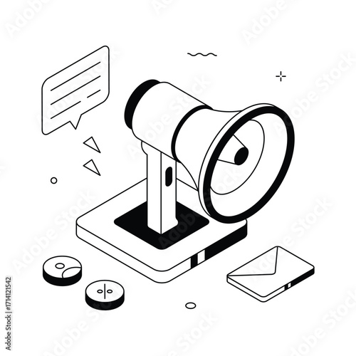 Outbound marketing isometric illustration with megaphone and messages