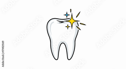 Clean tooth on bright white background, showing shining clean tooth. Cleanliness of tooth is important for dental health, with healthy gums and enamel. Achieve clean tooth for oral hygiene.