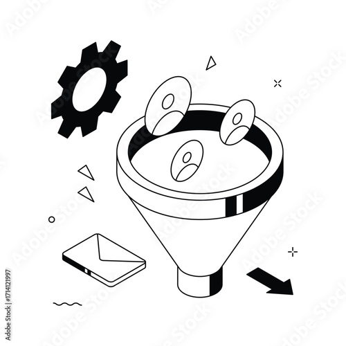Marketing funnel isometric illustration, conversions, sales leads, and customer journey