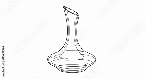 Sleek wine decanter line drawing in elegant shape for wine tasting, wine decanter features minimalist aesthetic, making it perfect for sophisticated table setting.