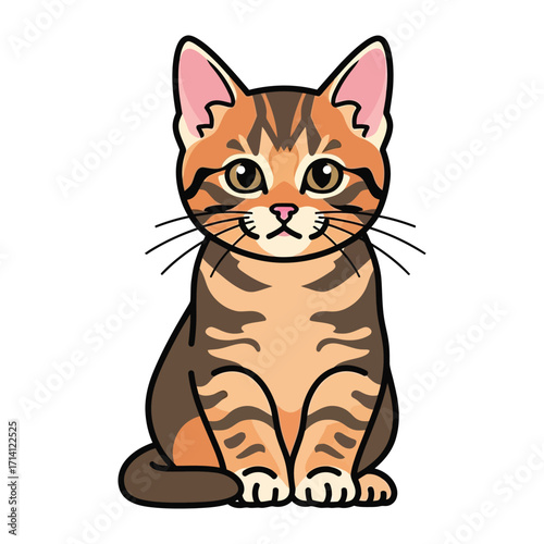 Cute Kitty Cartoon: A charming, friendly cat with a delightful striped pattern, portrayed in a bright and cheerful cartoon illustration.