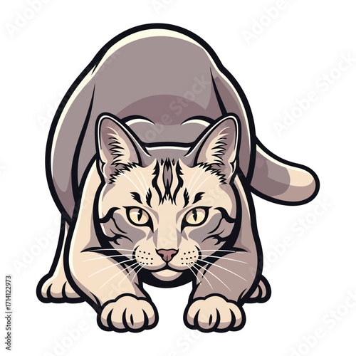 Alert Feline: This captivating illustration features a cat in a poised stance, embodying alertness and readiness. Perfect for any project that need cat symbol.