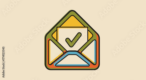 Received mail in opened envelope with check mark shows successful delivery. Received mail notification design concept for effective communication, showing messages, newsletters, and important updates.