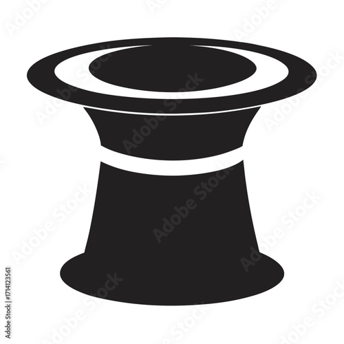 Black top hat with a white band and a white outline on a white background black hat formal hat