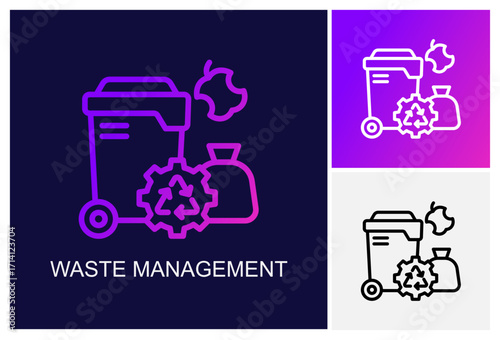 Waste Management Icon.Style Is A Line Graphic Symbol In Black, Gradient, White Color Variants