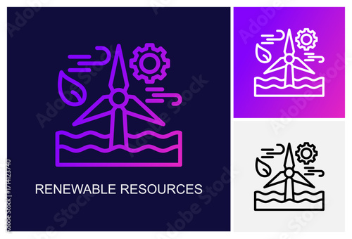 Renewable Resources Icon.Style Is A Line Graphic Symbol In Black, Gradient, White Color Variants