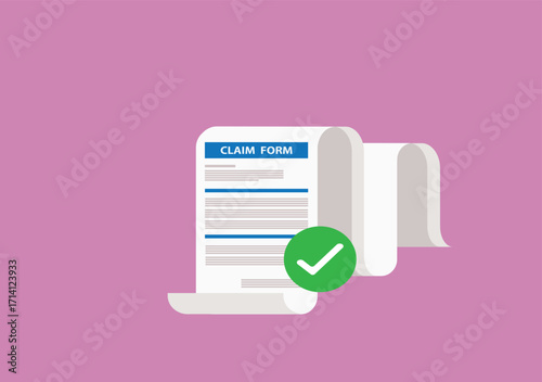 Clipboard claim form. Approved.Online claim form. Vector illustration
