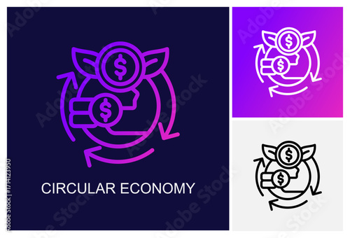 Circular Economy Icon.Style Is A Line Graphic Symbol In Black, Gradient, White Color Variants