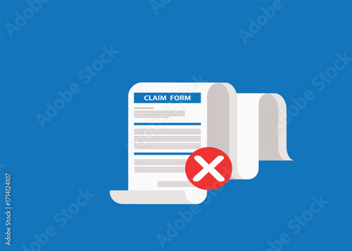 Clipboard claim form. Denied.Online claim form. Vector illustration
