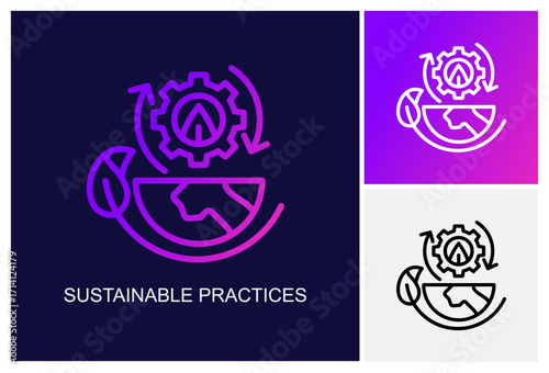 Sustainable Practices Icon.Style Is A Line Graphic Symbol In Black, Gradient, White Color Variants