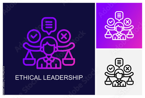 Ethical Leadership Icon.Style Is A Line Graphic Symbol In Black, Gradient, White Color Variants