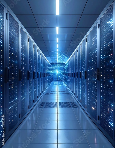 Futuristic server room hallway