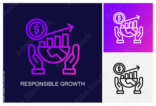 Responsible Growth Icon.Style Is A Line Graphic Symbol In Black, Gradient, White Color Variants