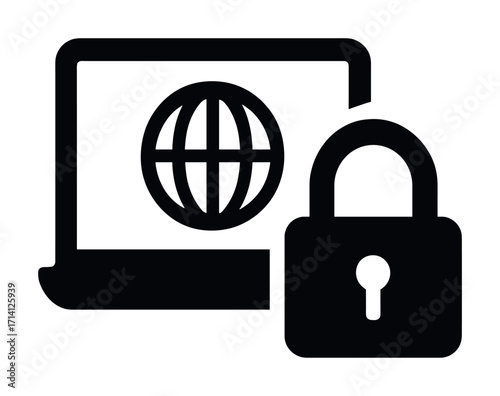 Cybersecurity concept: global internet protection with laptop and padlock symbol