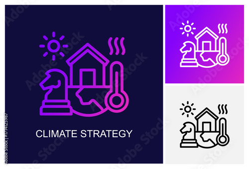 Climate Strategy Icon.Style Is A Line Graphic Symbol In Black, Gradient, White Color Variants