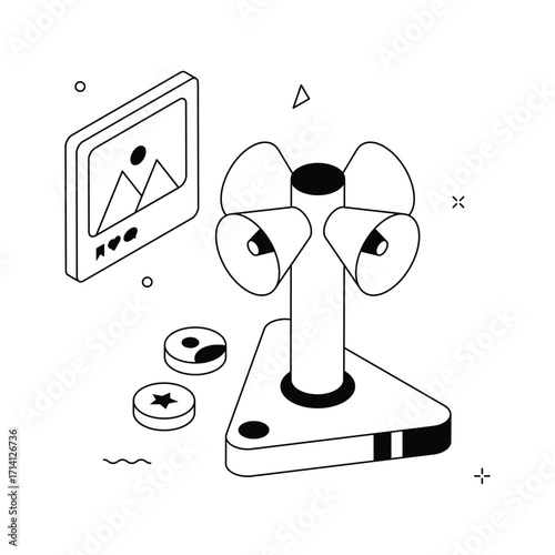 Media Announcement Isometric Illustration with Loudspeaker and Social Updates