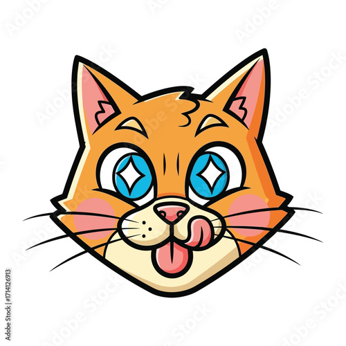 Animated Cat's Delightful Portrait: A charming cartoon of an orange cat, its sparkling eyes and playful tongue, creates a moment of pure happiness, evoking warmth and lightheartedness.