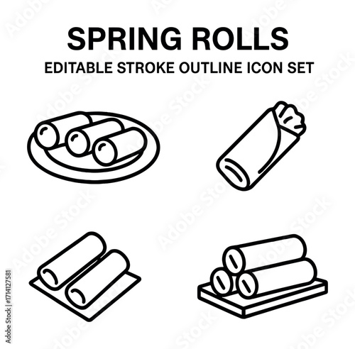 Spring rolls editable stroke icon set with outline illustrations