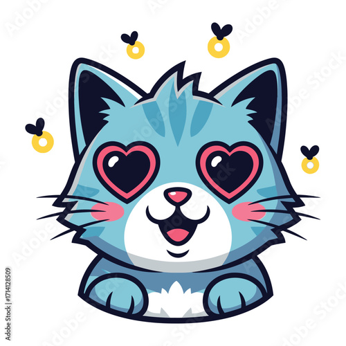 Cartoon Cat with Heart Eyes: a cartoon of a cute cat with heart-shaped eyes and cheerful expression, radiating affection and joy.