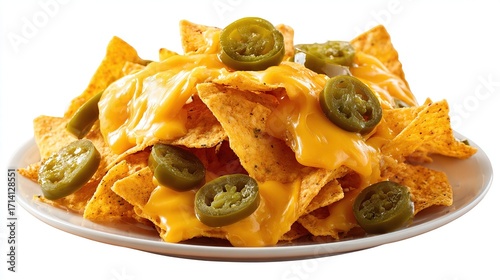 Wallpaper Mural Plate of nachos covered in melted cheese and jalapenos on a white background Torontodigital.ca