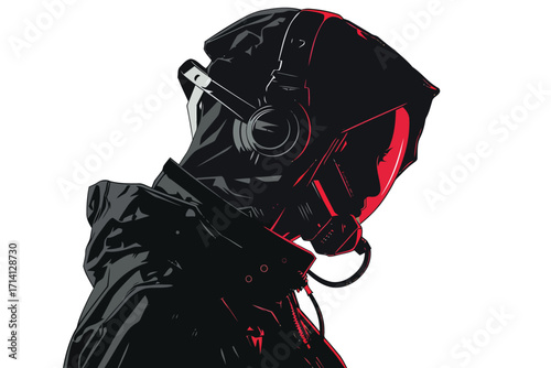cyberpunk person head tech isolated