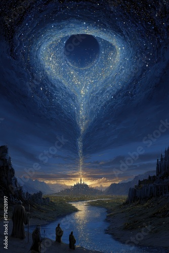 Celestial Convergence - A Cosmic Portal Above the Ancient City.