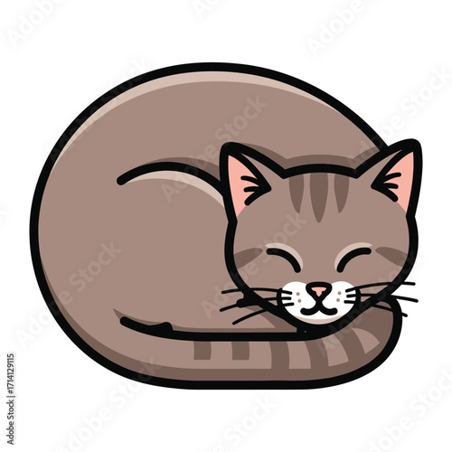 Dreamy Naptime: A charming illustration of a cat curled up in a peaceful slumber. Evokes a sense of tranquility and comfort. 