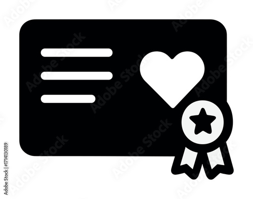 Heart and star emblem on certification card icon