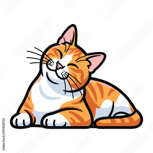 Contented Cat's Smile: An animated, charming cat is basking in a moment of pure contentment, smiling broadly and inviting all who view it into a world of warmth and happiness.