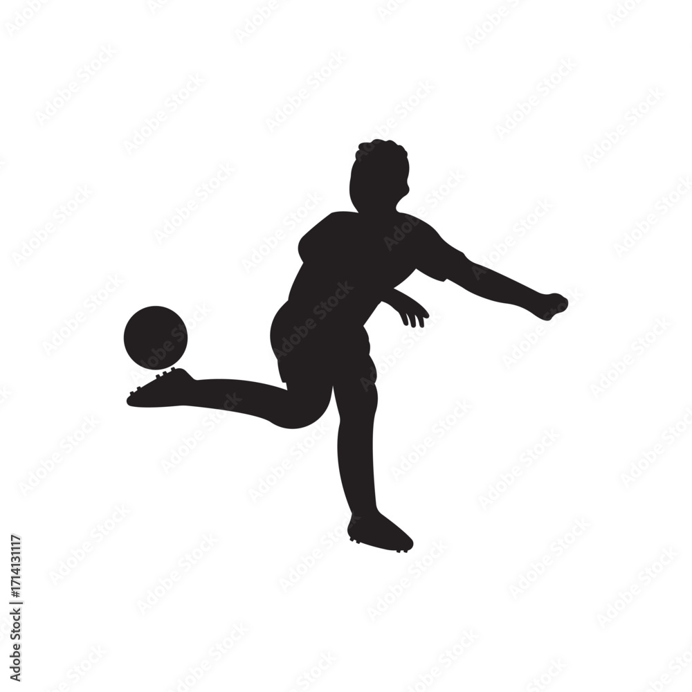 Obraz premium Football Soccer player silhouette with ball. Sport player shooting on white background.
