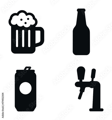 Beer icons: mug, bottle, can, and tap silhouettes