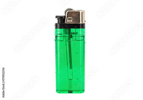 Canvastavla Isolated green translucent lighter with gold-colored cap, for igniting cigarette