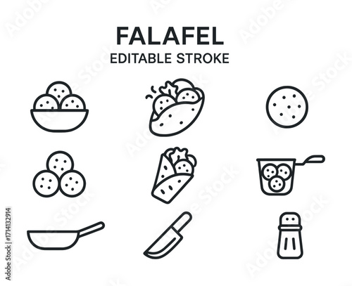 Outline icons of falafel and related dining items