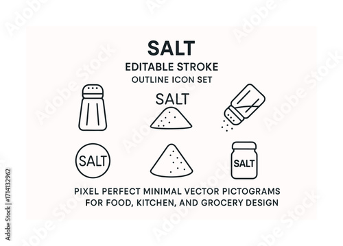 Salt icon set: minimal outline icons for food and kitchen design
