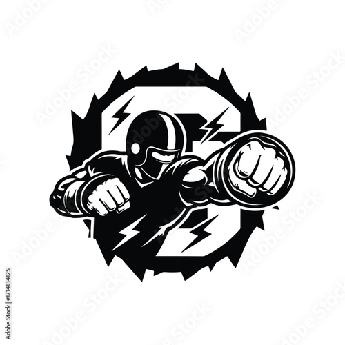 Illustration of a superhero punching through a wall with lightning bolts.