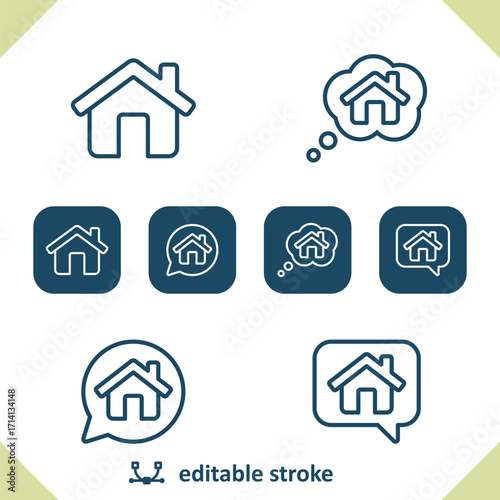 Real Estate Icons. House, Home, Chat Bubble, Thought Bubble, Talking, Thinking Icon