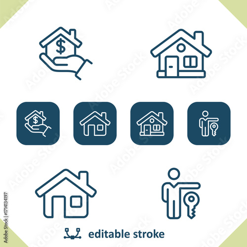 Real Estate Icons. House, Home, Hand, Dollar, Price, Realtor Icon