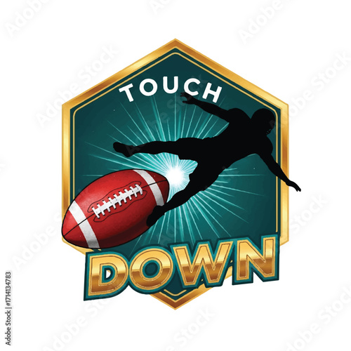 Football-themed graphic featuring a player diving for a touchdown, with the word 'Touchdown' prominently displayed.
