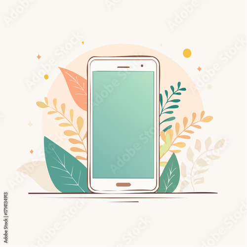 Smartphone with Green Screen and Autumn Leaves Illustration