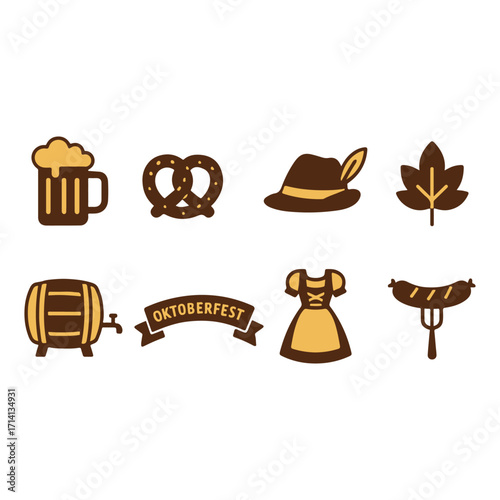 Oktoberfest Vector Icons Set. Perfect for festival posters, invitations, menus, and seasonal design projects.