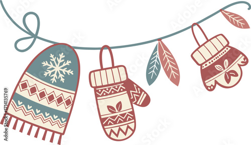 Cozy winter knitted garland pattern for festive decorations