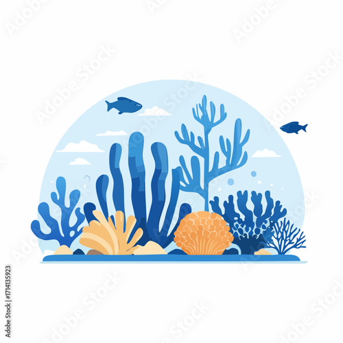 Underwater Scene with Blue and Orange Coral Reefs