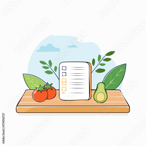 Healthy Eating Plan Checklist with Tomatoes and Avocado